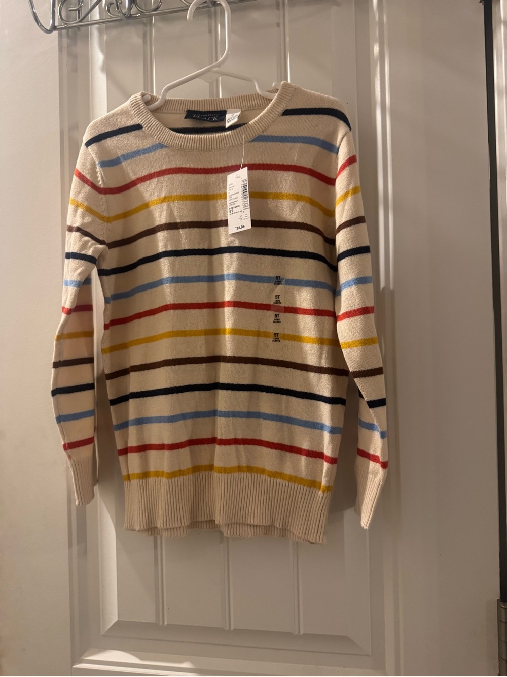 The Children's Place Cream Sweater with Red Yellow Blue and Brown Stripes